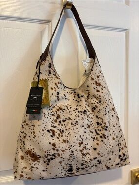 BNWT CAVALCANTI Cowhide Brown Black Speckle Shoulder Bag Genuine Italian Leather